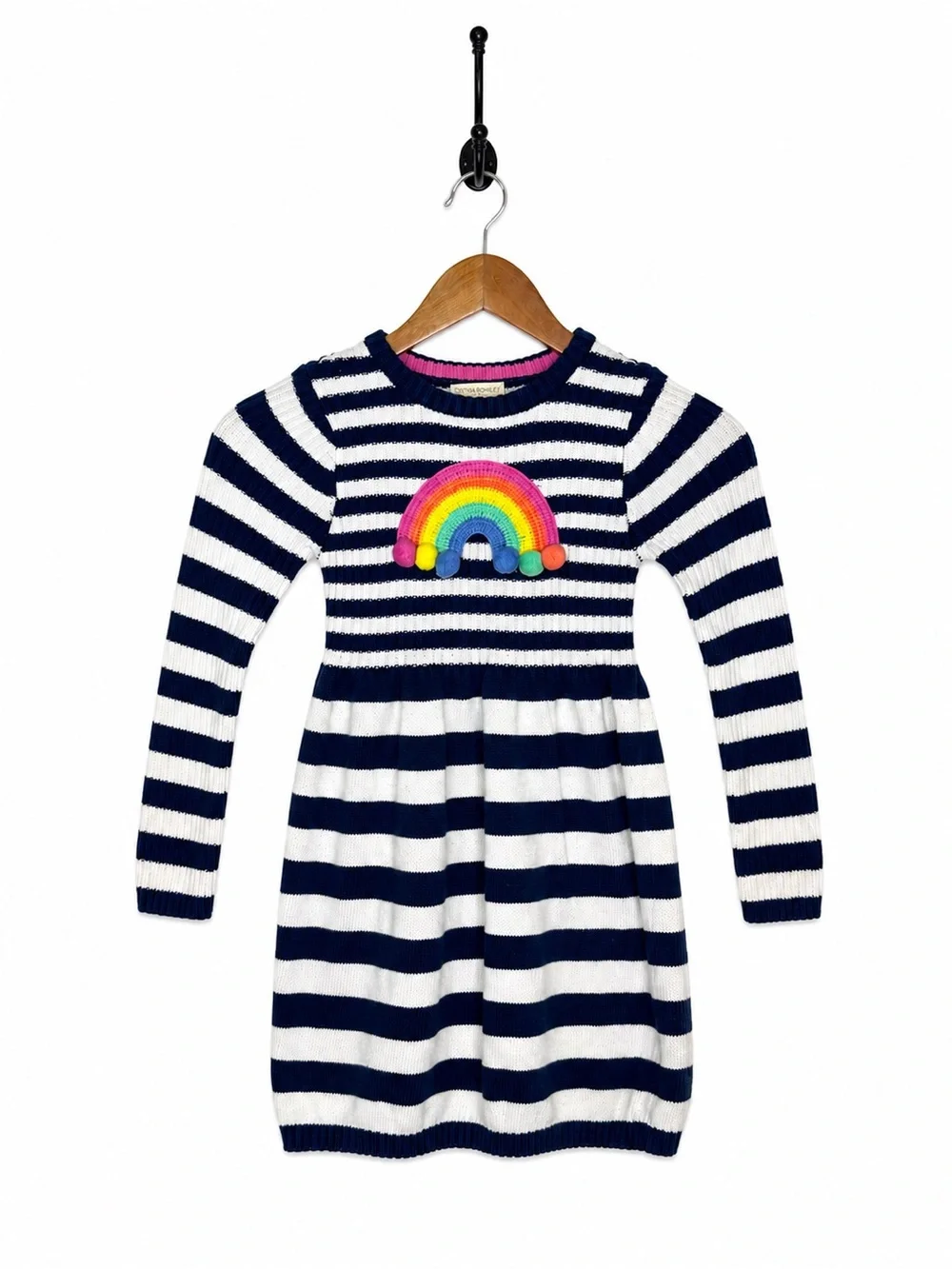 Cynthia Rowley Girls 7/8 Navy Stripe Rainbow Applique Knit Sweater Dress